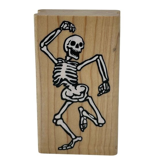 Halloween Dancing Skeleton Rubber Stamp Wood Mount Inkadinkado 3850-M USA Spooky - Picture 1 of 7